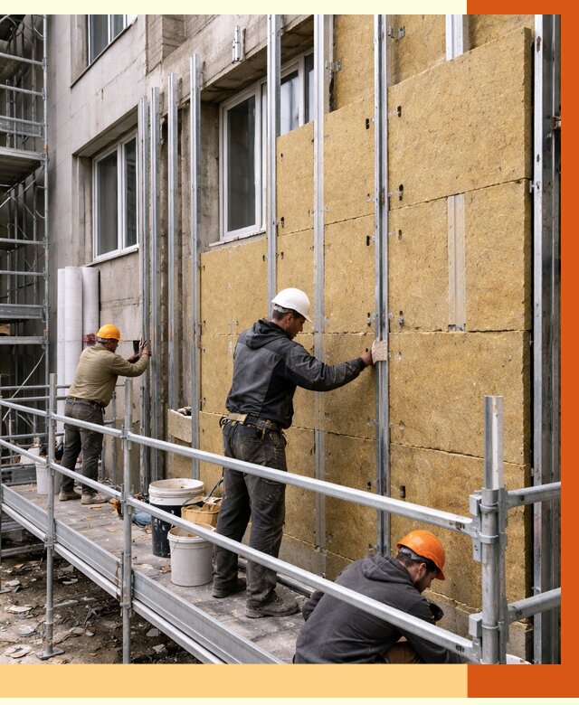 Утепление вентилируемого фасада в Грозном от 5746 руб/м2 — монтаж и утепление вентфасад | ТепломастерГрз